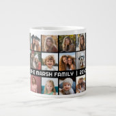 24 FotoCollage mit Familienname Datum schwarz Jumbo-Tasse (Vorderseite)