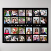24 FotoCollage mit Familienname Datum - schwarz Poster (Vorne)