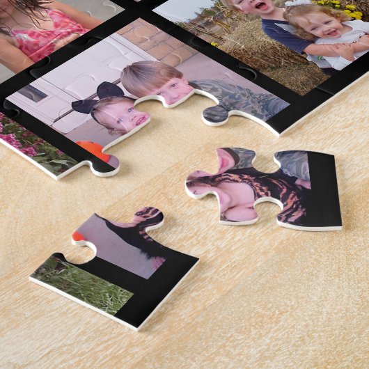 24 FotoCollage mit Familienname Datum - schwarz Puzzle (Seite)
