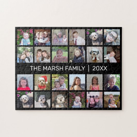 24 FotoCollage mit Familienname Datum - schwarz Puzzle (Horizontal)