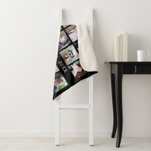 24 FotoCollage mit Familienname Datum - schwarz Sherpadecke (Beispiel)