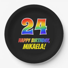 24. Geburtstag: Bold, Fun, Simple, Rainbow 24 Pappteller