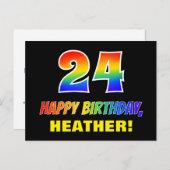 24. Geburtstag: Bold, Fun, Simple, Rainbow 24 Postkarte (Vorne/Hinten)