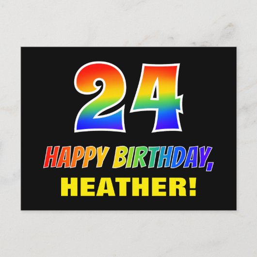 24. Geburtstag: Bold, Fun, Simple, Rainbow 24 Postkarte (Vorderseite)