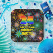 24. Geburtstag: Bunte, lustige feierliche Feuerwer Pappteller (Party)