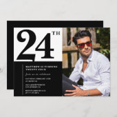 24. Geburtstag Einladungen Foto Schwarz/Weiß (Vorne/Hinten)