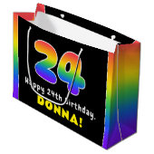 24. Geburtstag: Farbiger Regenbogen # 24, Individu Große Geschenktüte (Vorderseite Schrägansicht)