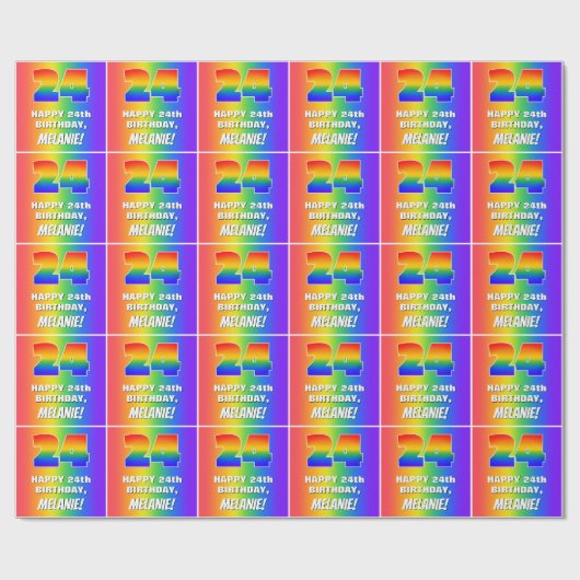 24. Geburtstag: Farbiges, lustiges Regenbogenmuste Geschenkpapier (Flach)