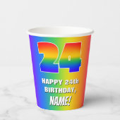 24. Geburtstag: Farbiges, lustiges Regenbogenmuste Pappbecher (Rückseite)
