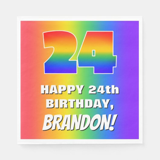 24. Geburtstag: Farbiges, lustiges Regenbogenmuste Serviette (Vorderseite)