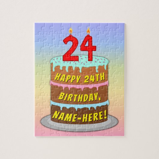 24. Geburtstag: Fun Cake and Candles + Individuell Puzzle (Vertikal)