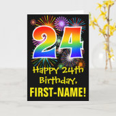 24. Geburtstag: Fun Fireworks Pattern + Regenbogen Karte (Gelbe Blume)
