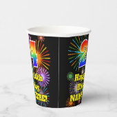24. Geburtstag: Fun Fireworks Pattern + Regenbogen Pappbecher (Rechts)