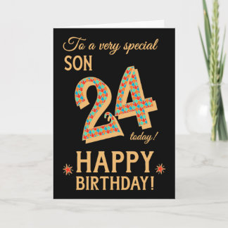 24. Geburtstag, für Sohn, Gold-Effekt auf Schwarz Karte