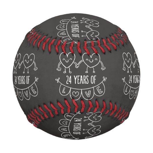 24. Geburtstag Geschenk Chalk Herzen Baseball (Vorderseite)