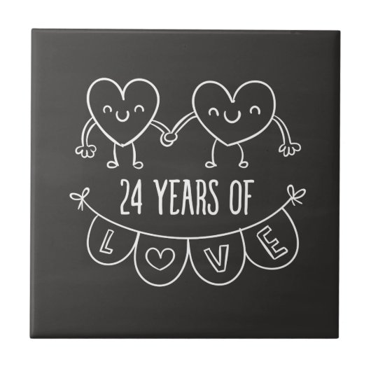 24. Geburtstag Geschenk Chalk Herzen Fliese (Vorderseite)