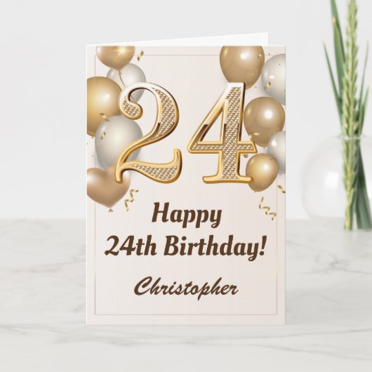 24. Geburtstag Gold Ballons und Confetti Geburtsta Karte (Vorderseite)