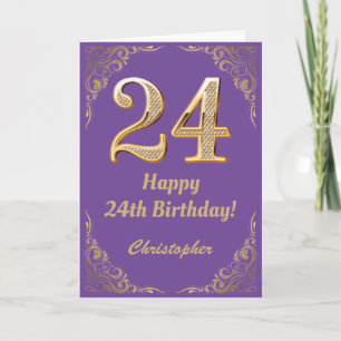 24. Geburtstag Lila und Gold Glitzer Frame Karte