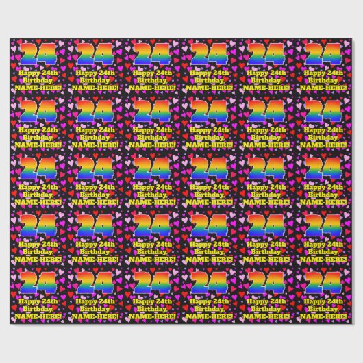 24. Geburtstag: Loving Hearts Pattern, Regenbogen Geschenkpapier (Flach)