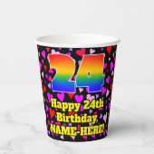 24. Geburtstag: Loving Hearts Pattern, Regenbogen Pappbecher (Rückseite)