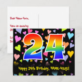 24. Geburtstag: Lustiges Herzen-Muster, Regenbogen Postkarte (Vorne/Hinten)