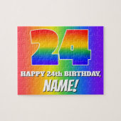 24. Geburtstag — mehrfarbiges Regenbogenmuster "24 Puzzle (Horizontal)