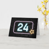 24. Geburtstag Neon Sign On Brick Wall Karte (Gelbe Blume)