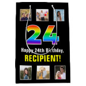 24. Geburtstag: Regenbogen "24", benutzerdefiniert Mittlere Geschenktüte (Vorderseite)