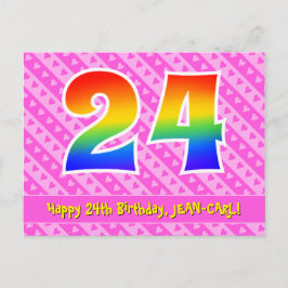 24. Geburtstag: Rosa Streifen & Herz, Regenbogen 2 Postkarte