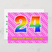 24. Geburtstag: Rosa Streifen & Herz, Regenbogen 2 Postkarte (Vorne/Hinten)
