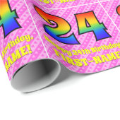 24. Geburtstag: Rosa Streifen & Herz, Regenbogen # Geschenkpapier (Rolleneckpunkt)