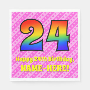 24. Geburtstag: Rosa Streifen & Herz, Regenbogen # Serviette