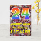 24. Geburtstag; Rustikale Herbstblätter; Regenboge Karte (Gelbe Blume)