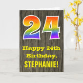 24. Geburtstag: Rustikale Imitate Holzschau, Regen Karte (Gelbe Blume)