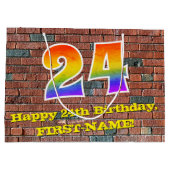 24. Geburtstag: Spaß, Graffiti-Inspiriert Regenbog Große Geschenktüte (Rückseite)