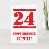 24. Geburtstag: Spaß, Red Rubber Briefmarke Inspir Karte (Vorderseite)