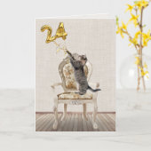 24. Geburtstagsballons und Tabby Cat Karte (Gelbe Blume)