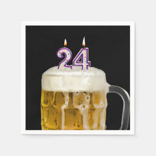 24. Geburtstagsbier auf schwarz Serviette