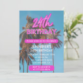 24. Geburtstagseinladung Summer Pink Palm Einladung (Stehend Vorderseite)