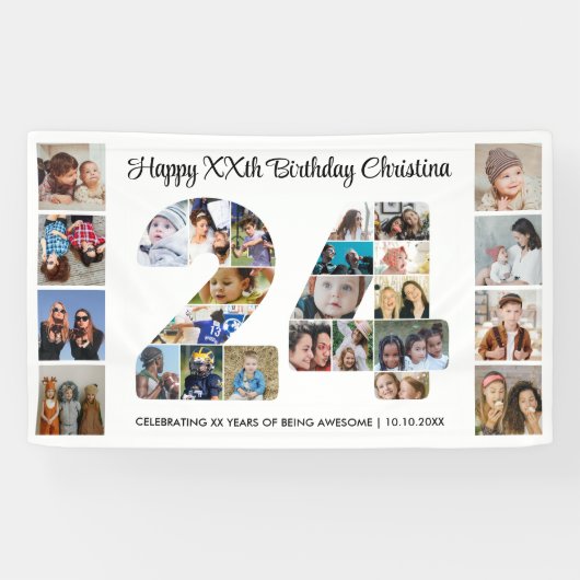 24. Geburtstagsfeier Nummer 24 Fotocollage Banner (Horizontal)