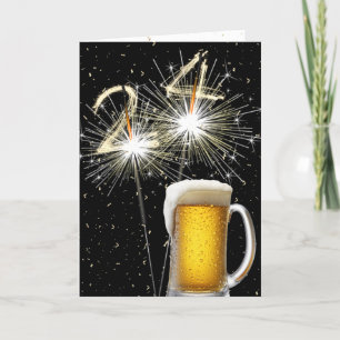 24. Geburtstagsparkler mit Bier-Tasse Karte