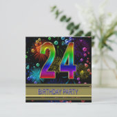 24. Geburtstagsparty Einladung mit Blasen (Stehend Vorderseite)