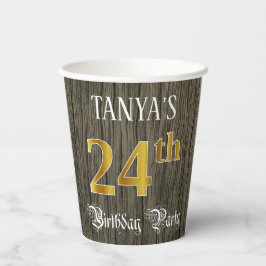 24. Geburtstagsparty - Imitate Gold & Imitate Wood Pappbecher
