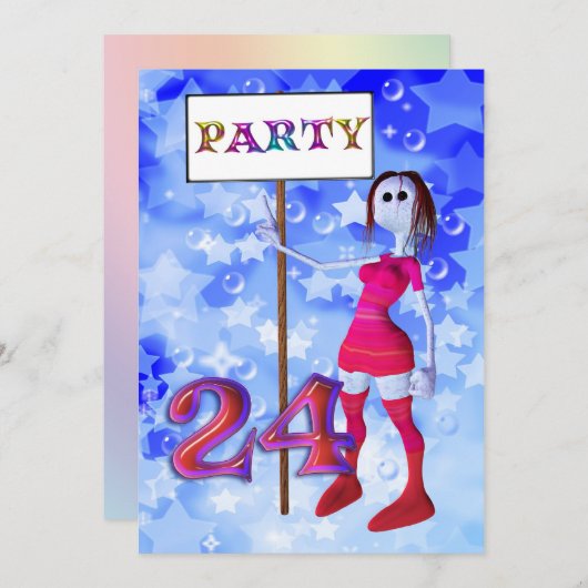 24. Geburtstagsparty - Unterschrift - Einladung (Vorne/Hinten)