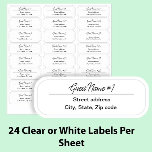 24 Guest Names Clear Return Address Custom Labels