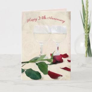 24. Hochzeitsjubiläum-Rosen- und Wein-Karte Karte