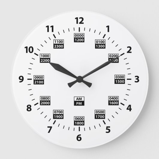 24 Hour Military Style Time Clock Große Wanduhr (Vorderseite)
