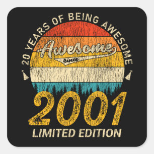 24 Jahre alt 2001 Retro Phantastisch 24. Geburtsta Quadratischer Aufkleber