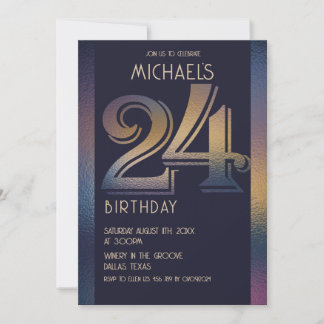 24. lila und goldener Geburtstag Einladung