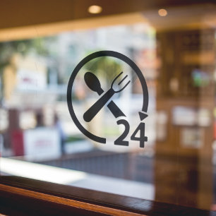 24 Stunden geöffnet Restaurant Business Black Fensteraufkleber